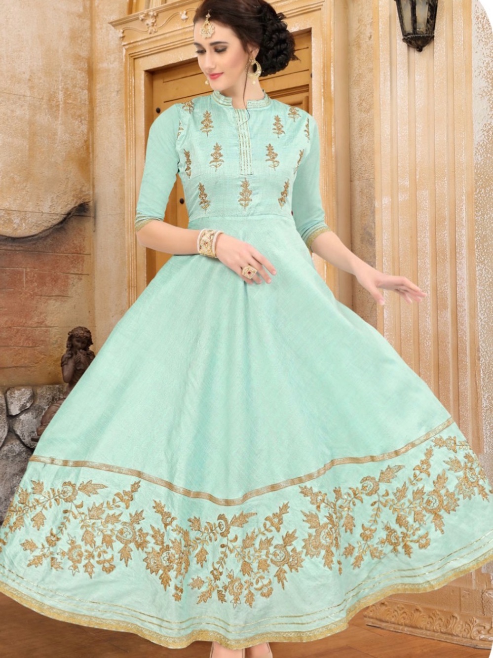Mint Green Embroidered Women's Anarkali Dress